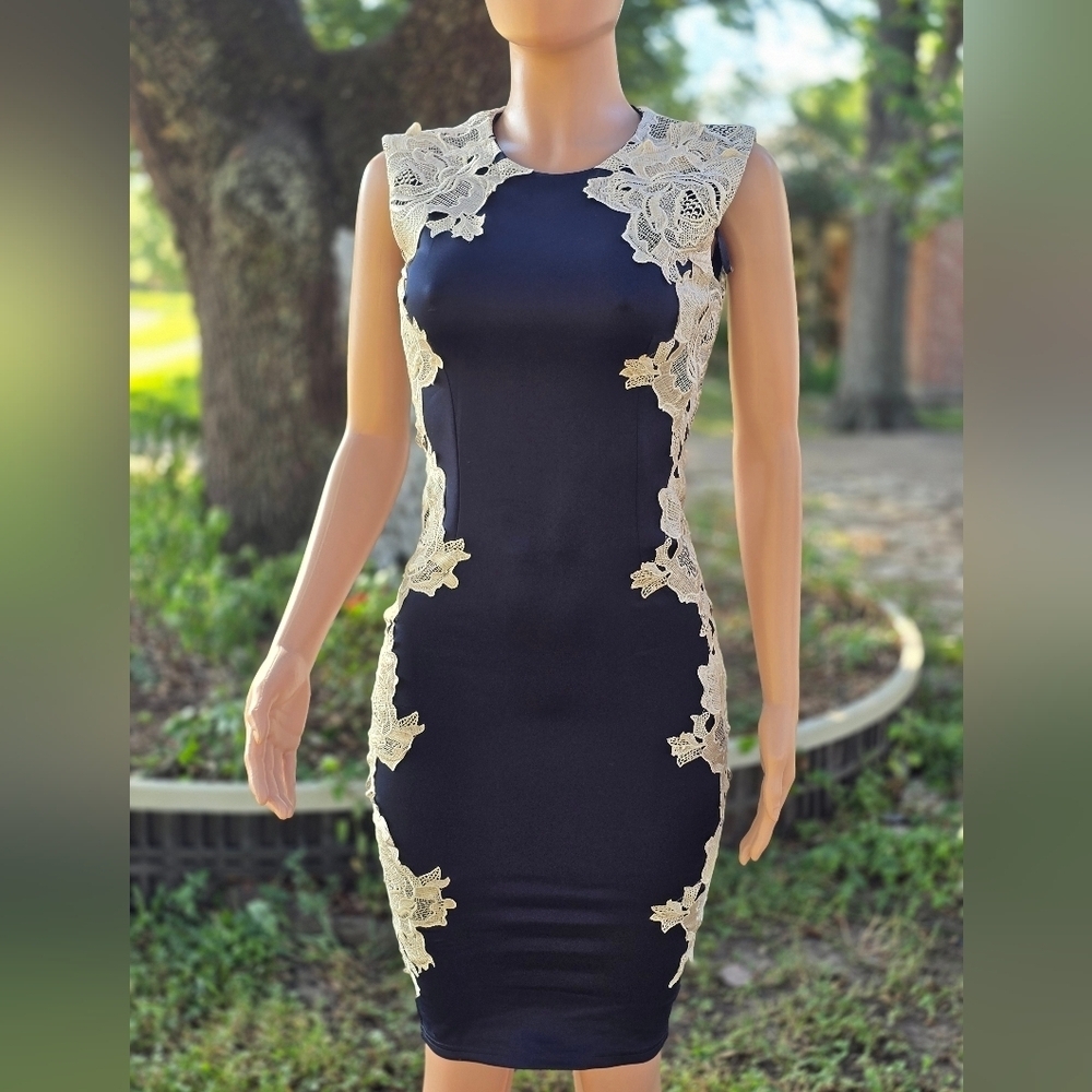 AX Paris Navy Dress with Cream Lace Accents